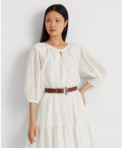 Women's Eyelet-Embroidered Cotton Dress White $82.25 Dresses