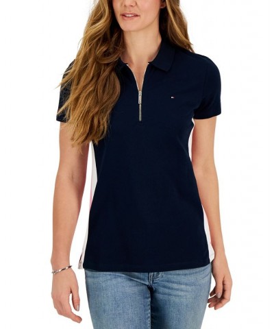 Women's Zip Colorblocked-Sides Polo Blue $29.03 Tops
