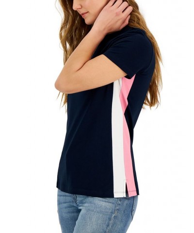 Women's Zip Colorblocked-Sides Polo Blue $29.03 Tops