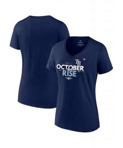 Women's Branded Navy Tampa Bay Rays 2022 Postseason Locker Room V-Neck T-shirt Navy $25.49 Tops