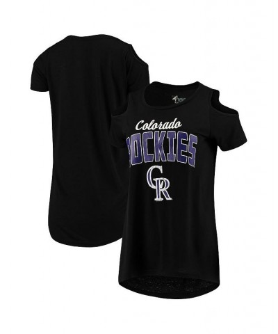 Women's Black Colorado Rockies Clear the Bases Cold Shoulder T-shirt Black $22.94 Tops