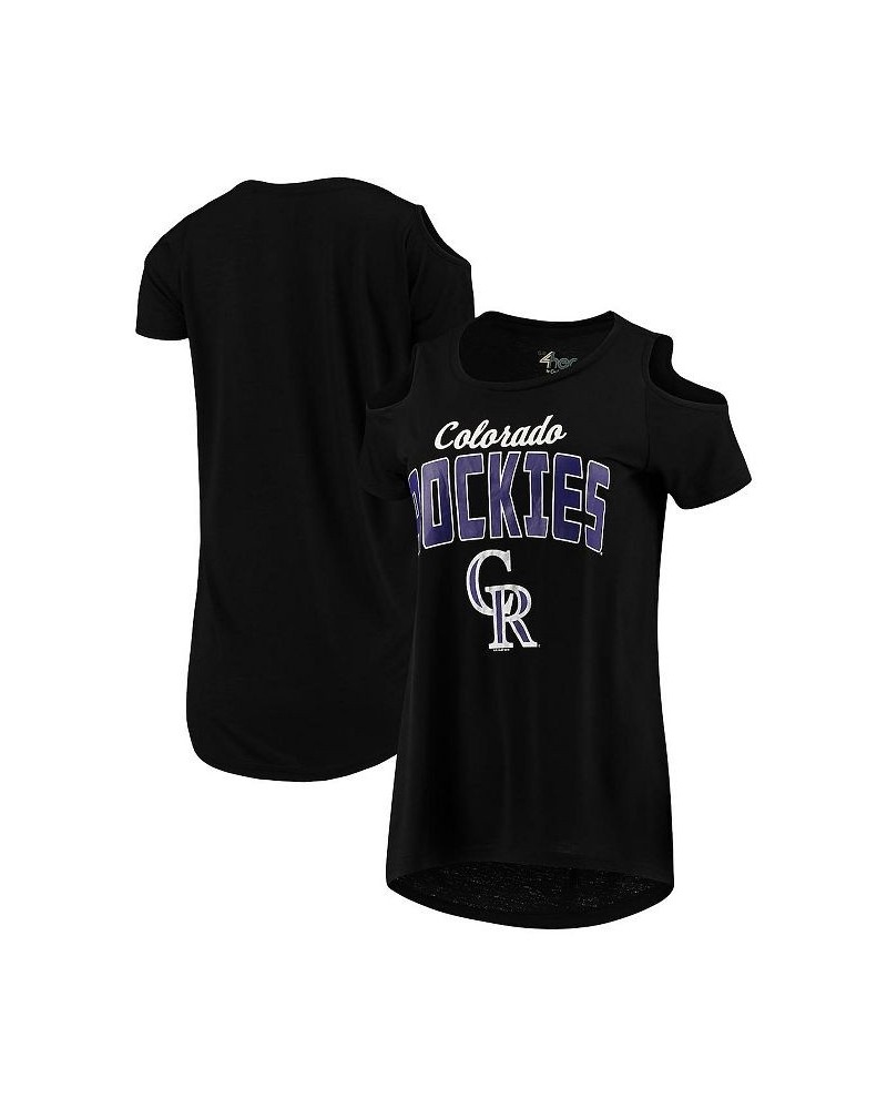 Women's Black Colorado Rockies Clear the Bases Cold Shoulder T-shirt Black $22.94 Tops