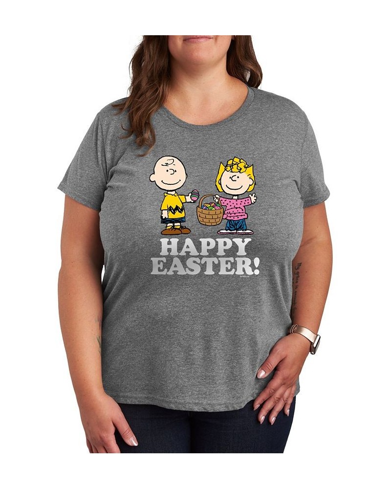 Trendy Plus Size Peanuts Easter Graphic T-shirt Gray $10.84 Tops
