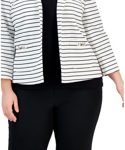 Plus Size Collarless Striped Open-Front Jacket Vanilla Ice $38.64 Jackets