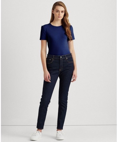 Stretch Knit T-Shirt Blue $25.59 Tops