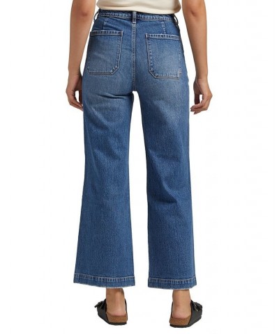 Women's Vintage-Inspired Patch Pocket Wide Leg High Rise Jeans Indigo $40.18 Jeans