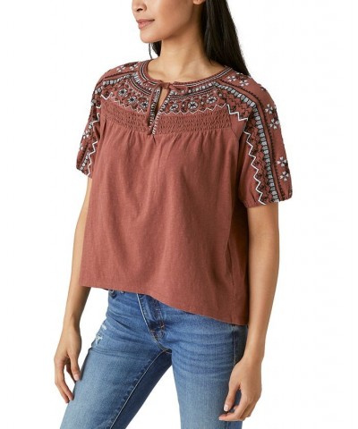 Women's Short-Sleeve Embroidered Top Red $46.54 Tops