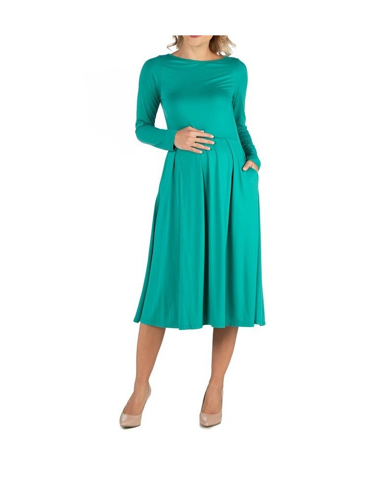Midi Length Fit and Flare Pocket Maternity Dress Indigo $18.00 Dresses