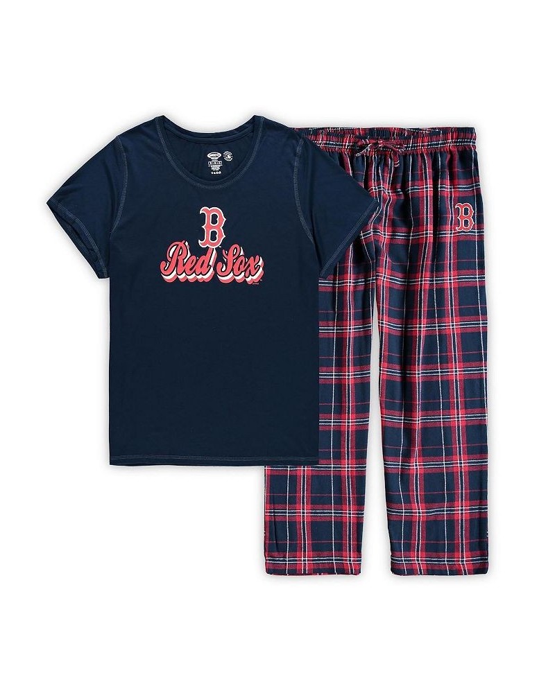 Women's Navy Boston Red Sox Plus Size T-shirt and Flannel Pants Sleep Set Navy $30.80 Pajama