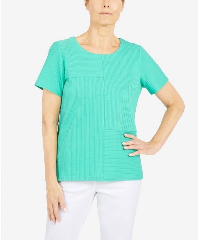 Petite Classics Spliced Ottoman Texture Knit Short Sleeve Top Seagreen $25.80 Tops