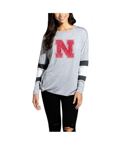 Women's Heathered Gray Nebraska Huskers Swell Stripe Long Sleeve T-shirt Heathered Gray $28.07 Tops