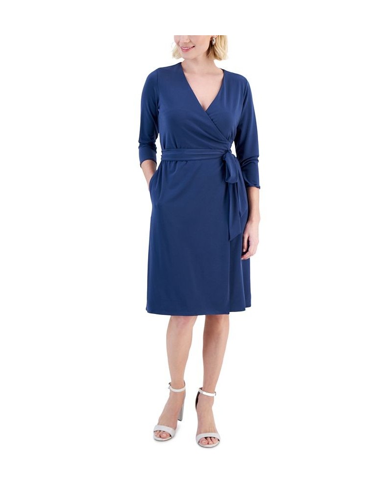 Petite Printed 3/4-Sleeve Wrap Dress Sargasso Sea $22.62 Dresses