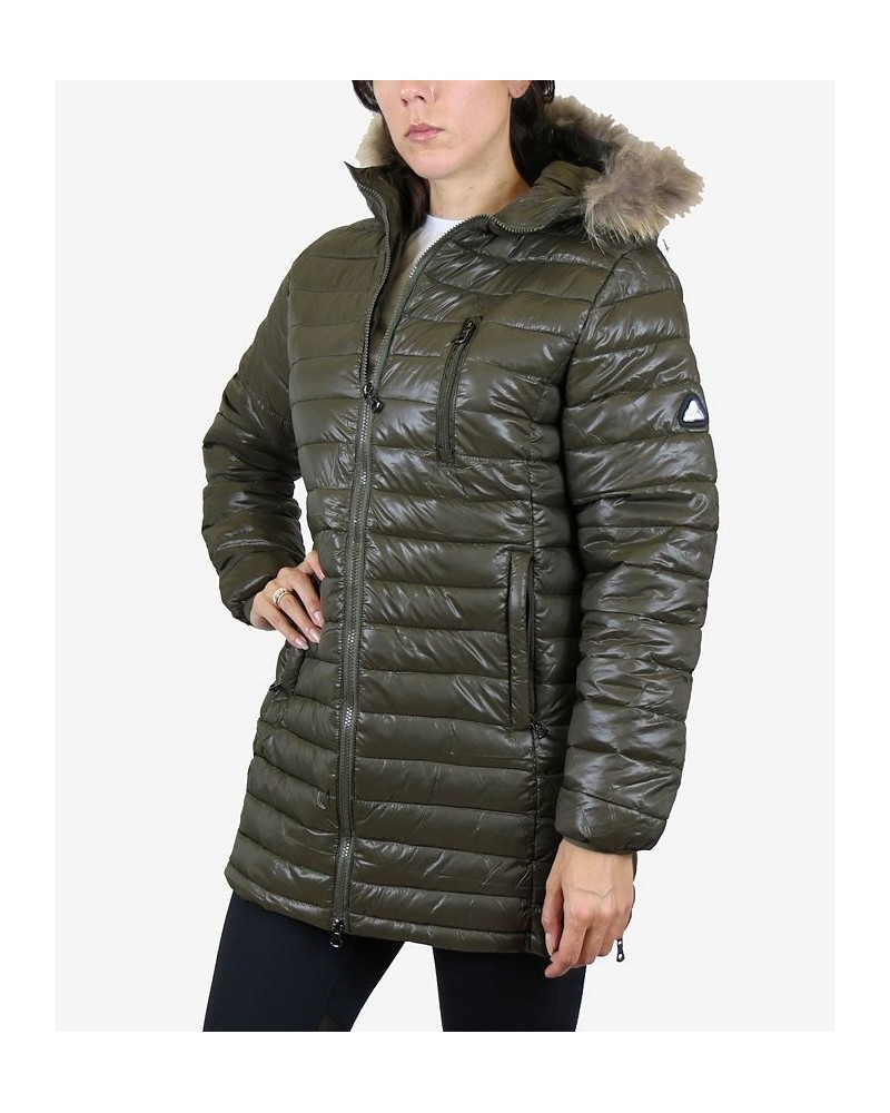 Women's Quilted Long Puffer Coat Green $34.56 Coats