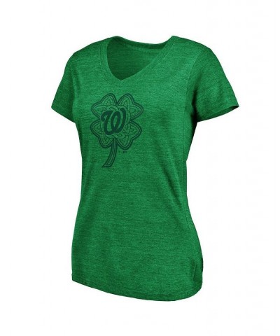 Women's Washington Nationals St. Patrick's Day Paddy's Pride Tri-Blend V-Neck T-shirt Heathered Kelly Green $20.70 Tops