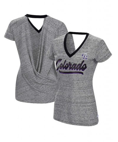 Women's Black Colorado Rockies Halftime Back Wrap Top V-Neck T-shirt Black $25.99 Tops
