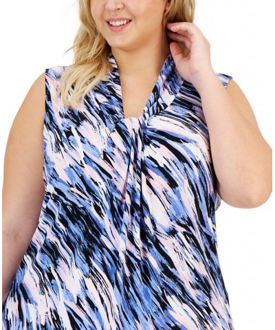 Plus Size Printed Sleeveless Twisted-Neck Top California Sky Multi $22.22 Tops