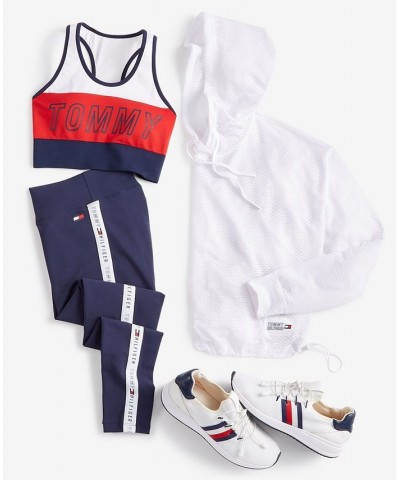 Women's Mesh Hoodie Colorblocked Sports Bra & Striped Leggings Deep Blue Combo $32.13 Outfits