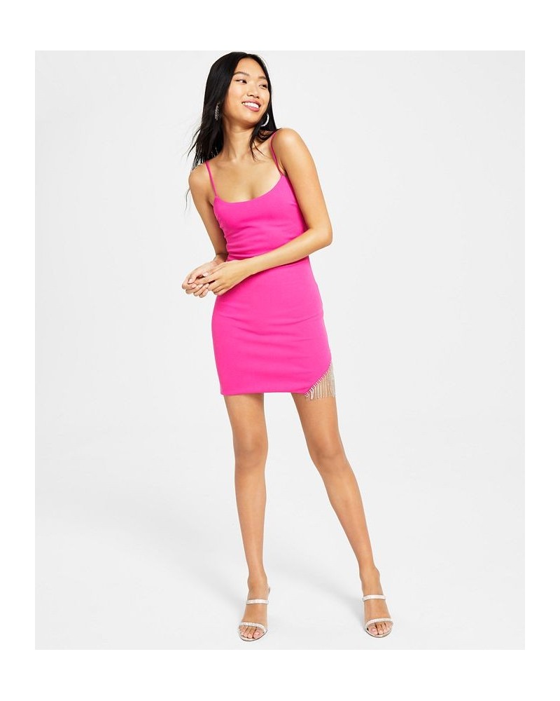 Juniors' Fringe-Trim Slip Dress Hot Pink $20.24 Dresses