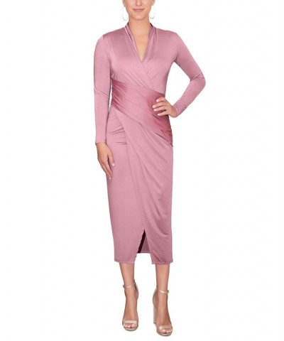 Women's Printed Faux-Wrap Dress Purple $35.87 Dresses