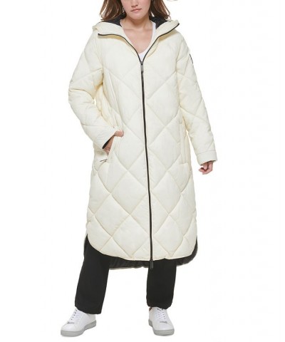 Women's Hooded Dramatic Long Puffer White $47.01 Coats