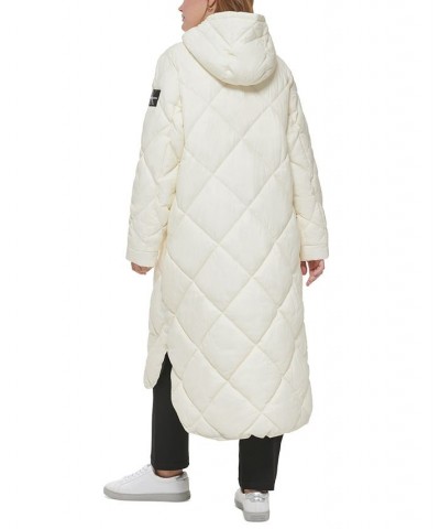 Women's Hooded Dramatic Long Puffer White $47.01 Coats