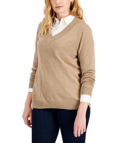 Women's Cotton V-Neck Sweater Deep Black $14.87 Sweaters