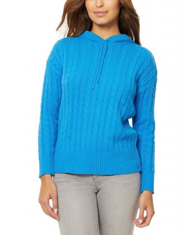 Women's Ribbed Hoodie Sweater Blue $18.29 Sweaters