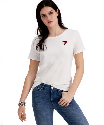 Women's Embroidered Heart-Logo T-Shirt White $22.59 Tops