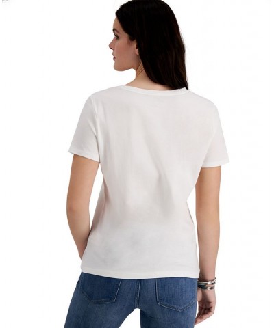 Women's Embroidered Heart-Logo T-Shirt White $22.59 Tops
