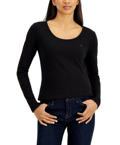 Women's Solid Scoop-Neck Long-Sleeve Top Black $18.83 Tops