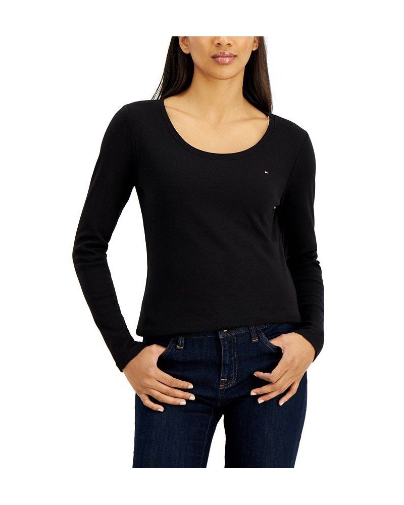 Women's Solid Scoop-Neck Long-Sleeve Top Black $18.83 Tops