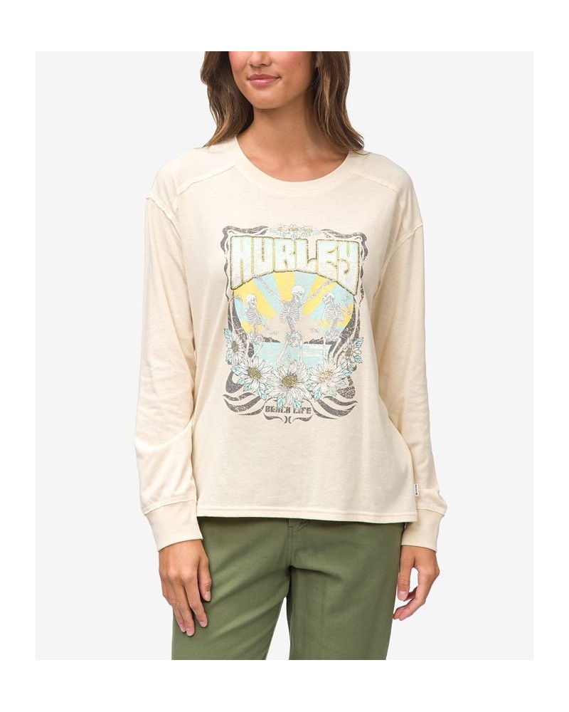 Juniors' Rileey Rogue Graphic Long-Sleeve T-Shirt Winter White $20.42 Tops