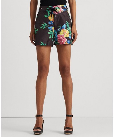 Women's Floral Lace-Front Shorts Black Multi $63.55 Shorts