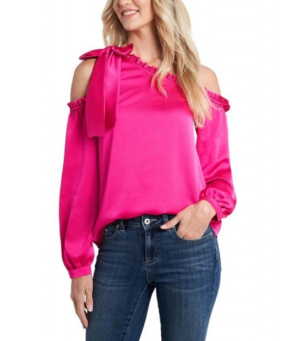 Womne's Ruffled One-Shoulder Long Sleeve Bow Blouse Aurora Pink $33.60 Tops