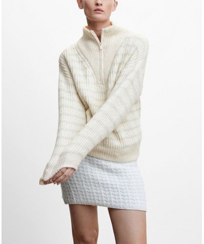 Women's Striped Zipper Sweater Ecru $43.99 Sweaters