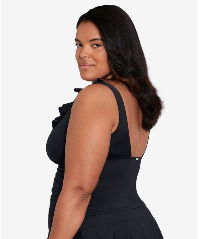 Plus Size Ruffled Tankini Top Black $58.50 Swimsuits