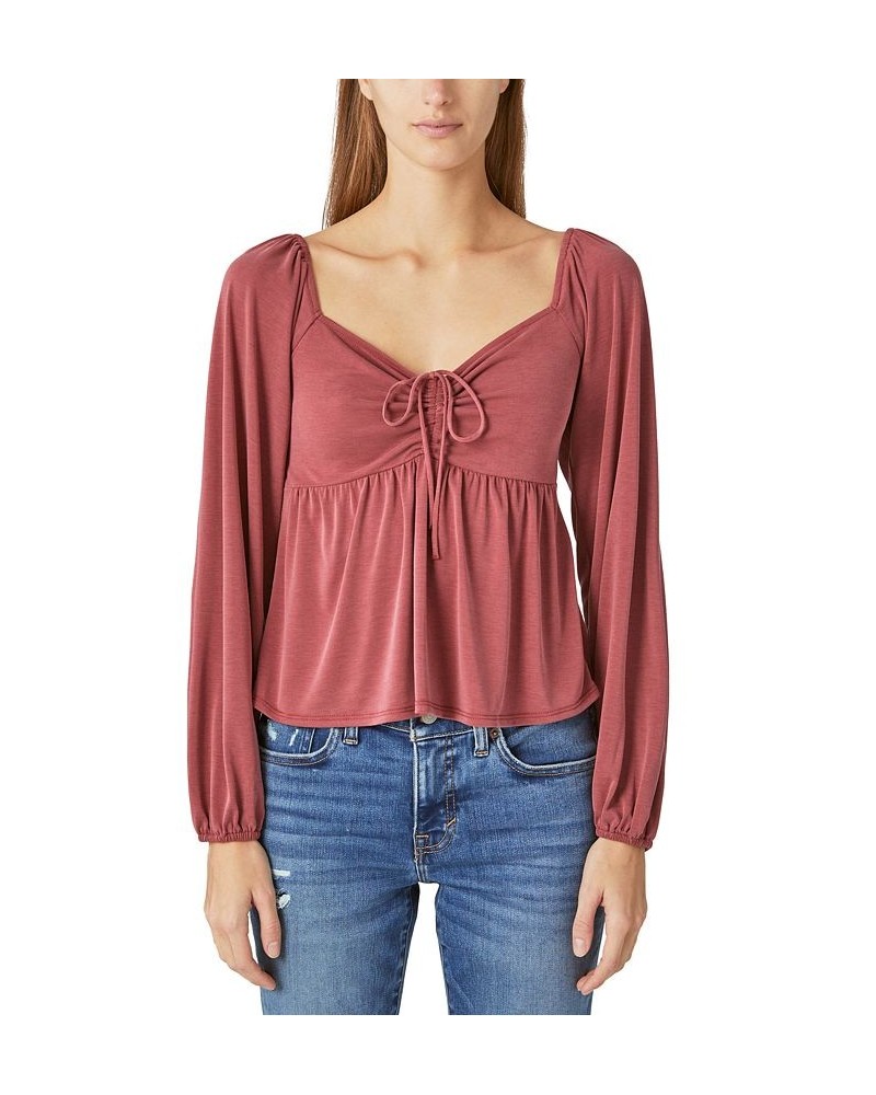 Women's Long-Sleeve Babydoll Top Pink $37.37 Tops