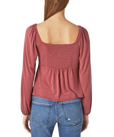 Women's Long-Sleeve Babydoll Top Pink $37.37 Tops