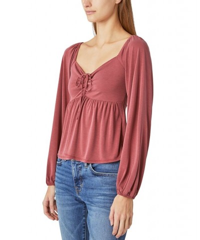 Women's Long-Sleeve Babydoll Top Pink $37.37 Tops