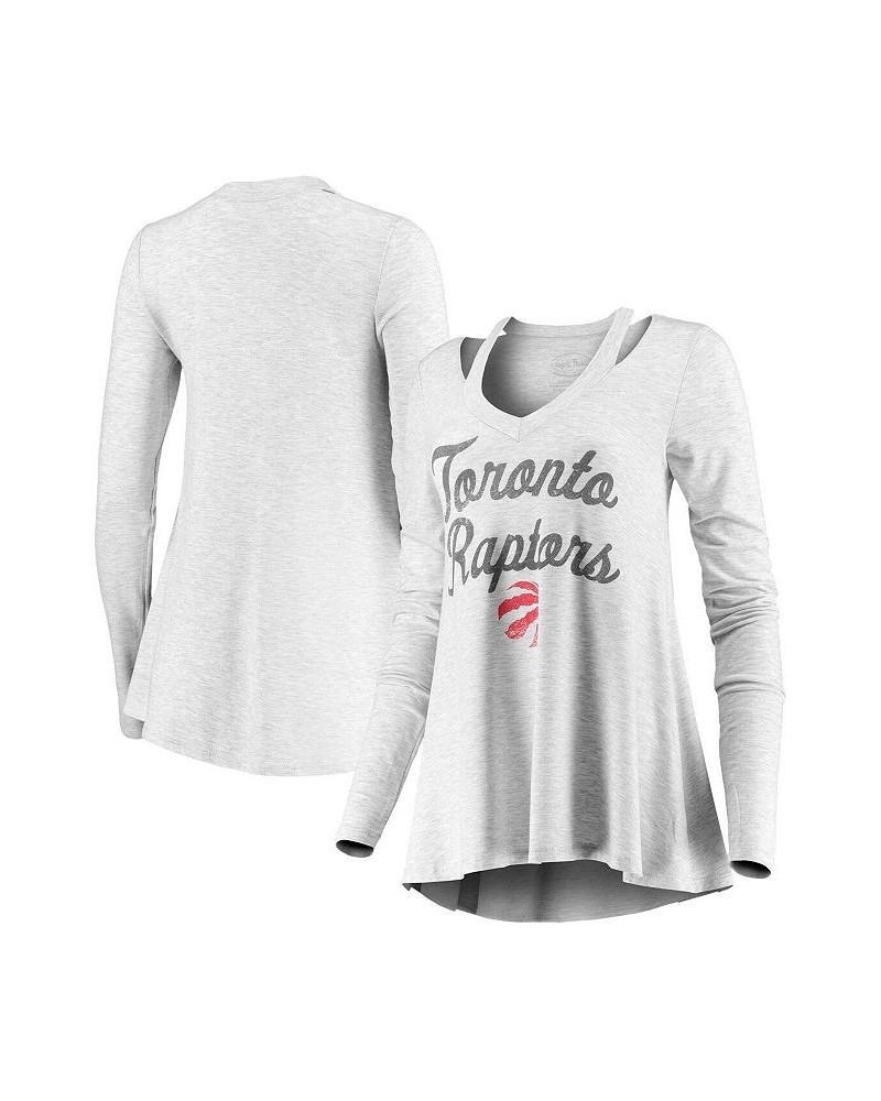 Women's Threads Gray Toronto Raptors Double Dribble Separation Long Sleeve V-Neck T-shirt Gray $29.90 Tops