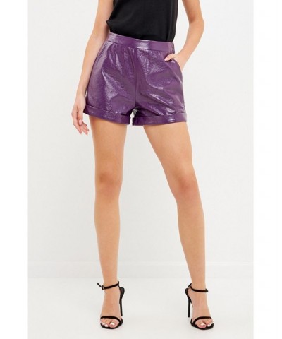 Women's Shiny Pu Shorts Purple $36.00 Shorts