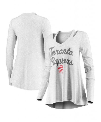 Women's Threads Gray Toronto Raptors Double Dribble Separation Long Sleeve V-Neck T-shirt Gray $29.90 Tops