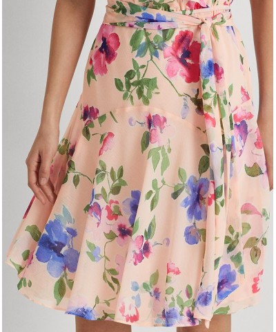 Women's Floral Belted Crinkle Georgette Dress Pink Multi $68.25 Dresses