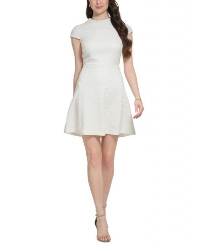 Women's Boucle-Knit Cap-Sleeve Fit & Flare Dress Ivory $65.52 Dresses