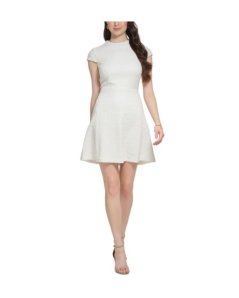 Women's Boucle-Knit Cap-Sleeve Fit & Flare Dress Ivory $65.52 Dresses