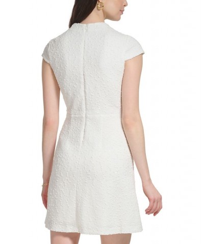 Women's Boucle-Knit Cap-Sleeve Fit & Flare Dress Ivory $65.52 Dresses