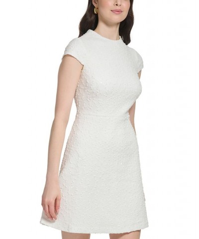 Women's Boucle-Knit Cap-Sleeve Fit & Flare Dress Ivory $65.52 Dresses