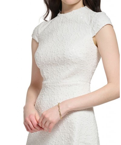 Women's Boucle-Knit Cap-Sleeve Fit & Flare Dress Ivory $65.52 Dresses