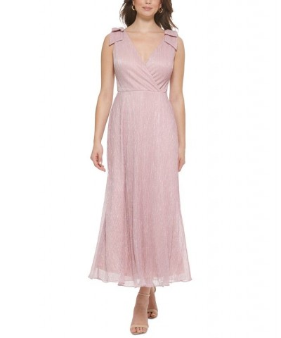 Women's Bow-Accent Surplice Metallic Maxi Dress Pink $40.28 Dresses