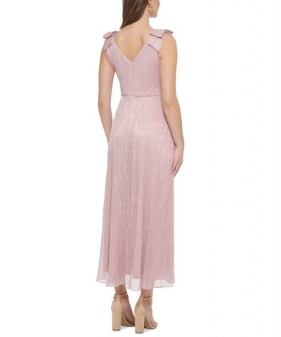 Women's Bow-Accent Surplice Metallic Maxi Dress Pink $40.28 Dresses